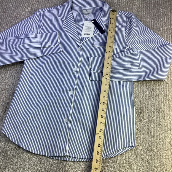 Petite Plume French Blue Seersucker Pajama Set Womens XS Striped Cotton NWT - Picture 10 of 16